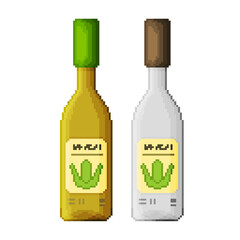 Bottles of tequila mezcal concept pixel art illustration icon food drink