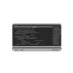 Laptop pixel art technology computer with coding editor programming icon concept - obrazy, fototapety, plakaty