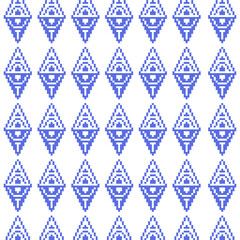 Seamless geometric blue pixel art icon retro old illustration concept
