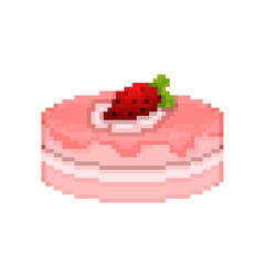 Cake strawberry pixel art food dessert icon asset game cherry illustration concept