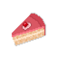 Fototapeta premium Cake slice strawberry cherry food dessert icon concept illustration pixel art
