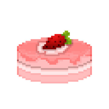 Cake strawberry pixel art food dessert icon asset game cherry illustration concept