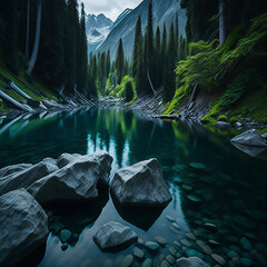 lake in the mountains of the caucasus HD 8K wallpaper Stock Photographic Image - obrazy, fototapety, plakaty