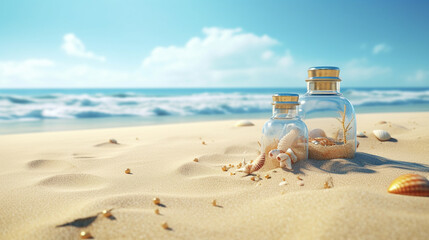 Fototapeta na wymiar Bottles in the sand