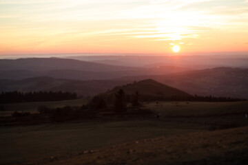 Beautiful Landscape Background Sky Clouds Sunset Oil Painting View Wallpaper Landscape Light Colours Purple Anime style Magic and Colorful. idyllic landscape blue sky at sunset sunrise in yellow red