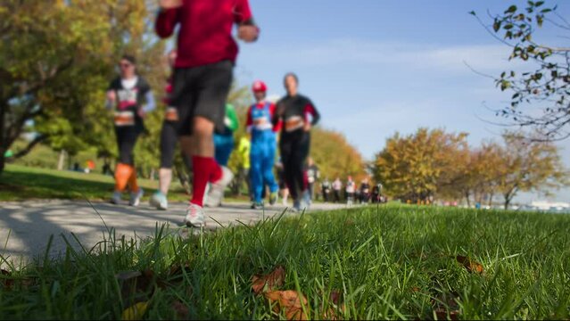 Running race at Chicago Grant Park, during the autumn season