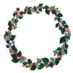 Red berry and leaves wreath illustration for decoration on Christmas holiday and winter season festival.