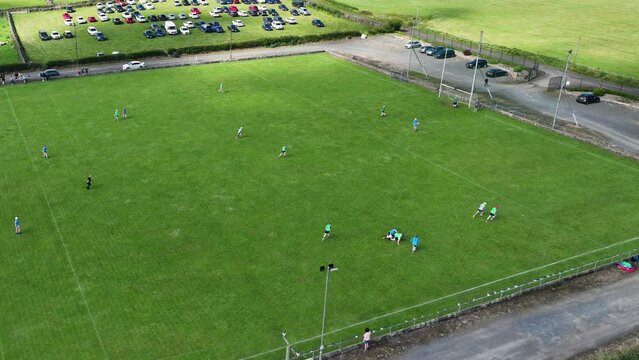 Aerial view of a Hurling Match at Shane O&rsquo;Neill&rsquo;s Hurling Club Glenarm Co Antrim Northern Ireland 18-07-23 
