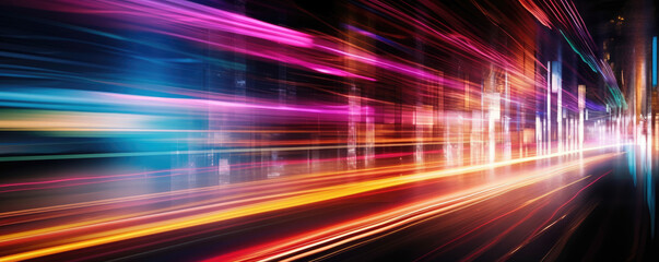 Long exposure of car lights at night on city streets. Generative AI