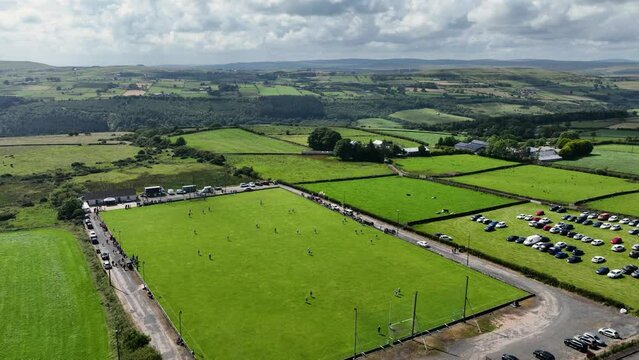 Aerial view of a Hurling Match at Shane O&rsquo;Neill&rsquo;s Hurling Club Glenarm Co Antrim Northern Ireland 18-07-23 