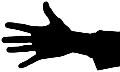 Digital png illustration of black silhouette of open hand on transparent background