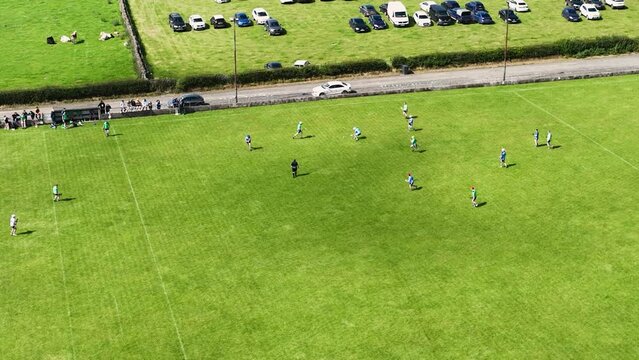 Aerial view of a Hurling Match at Shane O&rsquo;Neill&rsquo;s Hurling Club Glenarm Co Antrim Northern Ireland 18-07-23 