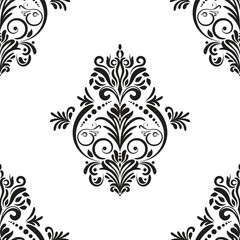 Damask floral motif tile pattern. Luxury wallpaper texture ornament decor. Baroque Textile, fabric, tiles. Isolated on Transparent background.