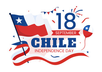 Chile Independence Day Vector Illustration of Fiestas Patrias Celebration with Waving Flag in National Holiday Flat Cartoon Hand Drawn Templates - Powered by Adobe