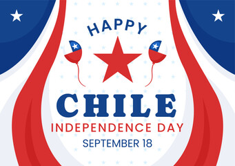 Chile Independence Day Vector Illustration of Fiestas Patrias Celebration with Waving Flag in National Holiday Flat Cartoon Hand Drawn Templates