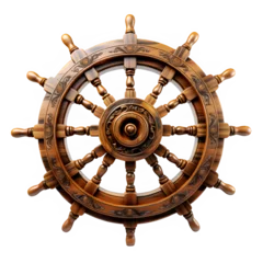 Fototapete Schiff wooden steering wheel cut out isolated on transparent background ,generative ai