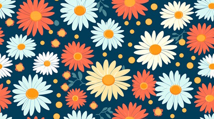 Daisy Flower Pattern with Vibrant Colors, Perfect for Invitations, Fabrics, and Floral-Themed Decorations. Generative AI