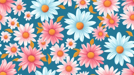 Fototapeta na wymiar Daisy Flower Pattern with Vibrant Colors, Perfect for Invitations, Fabrics, and Floral-Themed Decorations. Generative AI