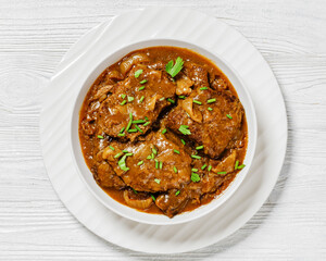 Cube Steak with Brown Balsamic Onion Gravy in bowl