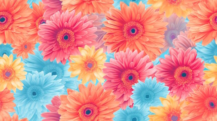 Fototapeta na wymiar Gerberas Flower Pattern with Vibrant Colors, Perfect for Invitations, Fabrics, and Floral-Themed Decorations. Generative AI