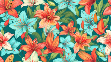 Lilly Flower Pattern with Vibrant Colors, Perfect for Invitations, Fabrics, and Floral-Themed Decorations. Generative AI