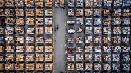 Modern Warehouse with Neatly Stacked Boxes and Crates, Creating an Impressive Industrial Scene. Generative AI