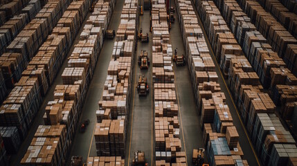 Modern Warehouse with Neatly Stacked Boxes and Crates, Creating an Impressive Industrial Scene. Generative AI