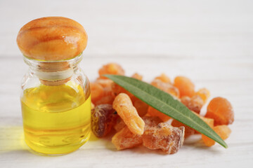 Frankincense or olibanum aromatic resin used in incense and perfumes.