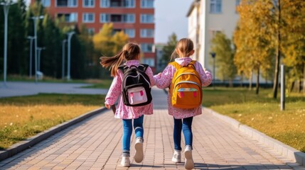 Obraz premium Back to school. Children go to school for study.