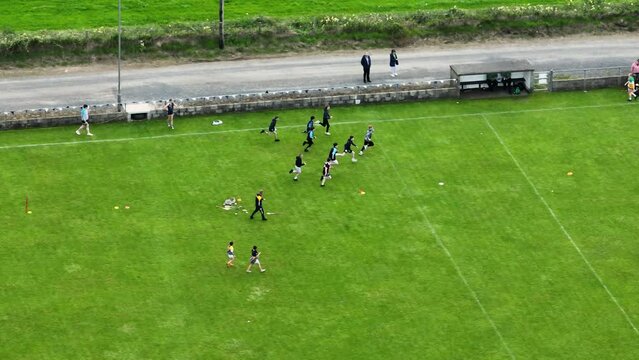 Aerial view of Sports Day at Shane O&rsquo;Neill&rsquo;s Hurling Club Glenarm Co Antrim Northern Ireland 18-07-23