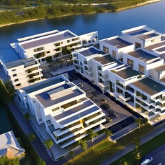 A modern waterfront residential complex with sleek, glass facades and private marina access11