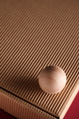 dimensional compositions of geometric shapes concept. wooden circle on texture box. copy space....