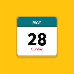 sunday 28 may icon with yellow background, calender icon