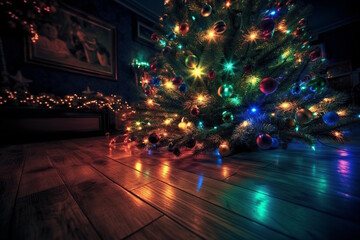 Christmas Tree with Sparkling Lights, Perfect for Festive Décor and Greetings. Generative AI