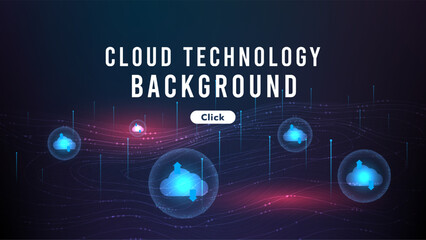 Cloud system abstract technology lines circuit style on dark blue and red composite background.Technology and innovation concept.Vector illustration.