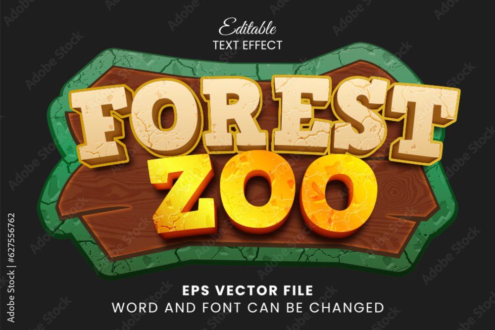 Poster forest zoo game theme 3d editable vector text effect