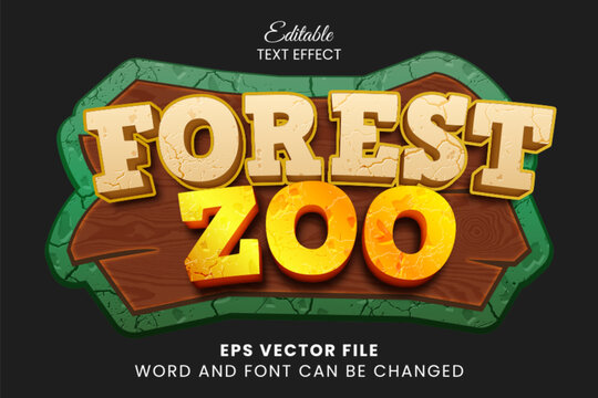 Forest zoo game theme 3d editable vector text effect
