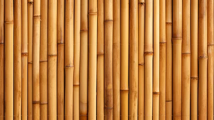 Deurstickers Brown and yellow bamboo wall background and texture. © Shanorsila