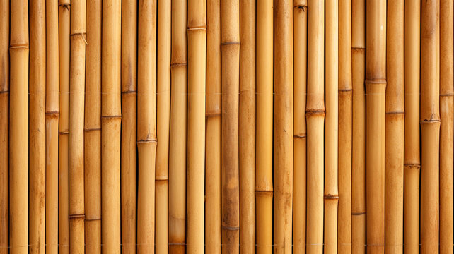 Brown and yellow bamboo wall background and texture.