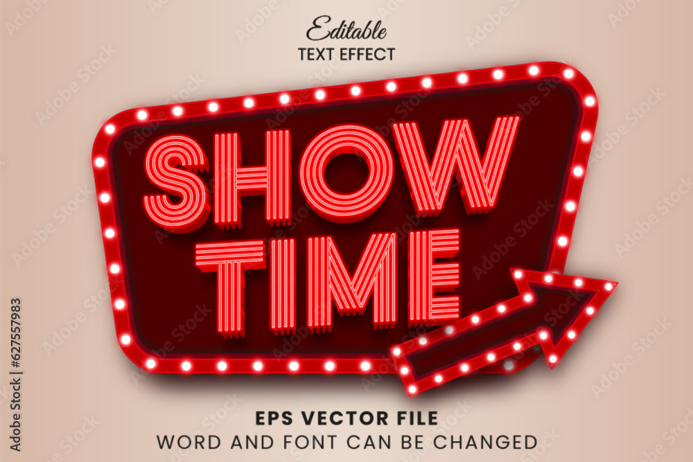 Fototapete show time 3d editable vector text effect, retro vintage style text effect