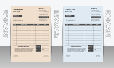 Creative modern and clean invoice design template.  invoice bill template Premium Vector, business stationery design payment agreement design.
