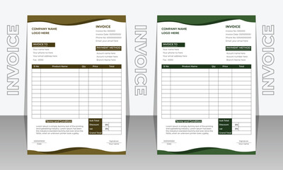 Two colors Invoice design template. Bill form business invoice accounting. Modern clean and Creative design template.