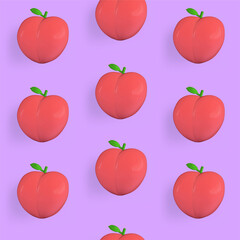 Exquisite peach seamless Pattern. 3D Render Fruit Illustration on a green Background.
