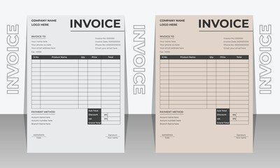 Fototapeta na wymiar Minimal Corporate Business Invoice design template vector illustration bill form price invoice. business stationery design payment agreement design template.