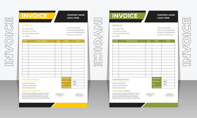 Invoice design template. Bill form business invoice accounting. Modern clean and Creative design template.