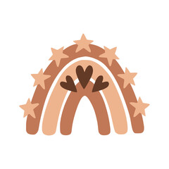 Obraz premium Boho rainbow in a naive children's style. Autumn colored illustration. Rainbow in warm pastel colors. Clipart for the design of greeting cards, invitations, prints, stickers and patterns. 