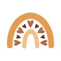 Boho rainbow in a naive children's style. Autumn colored illustration. Rainbow in warm pastel colors. Clipart for the design of greeting cards, invitations, prints, stickers and patterns. 