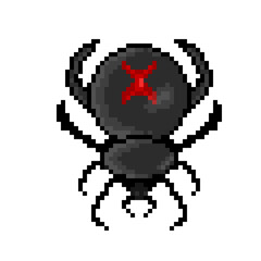 Spider black widow concept illustration pixel art icon