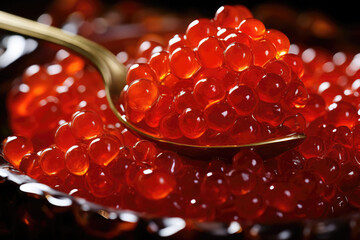 Red Caviar on a Spoon Close-Up