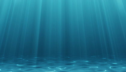 Fototapeta premium deep blue underwater sea ocean sunlight sunshine background 3d render.